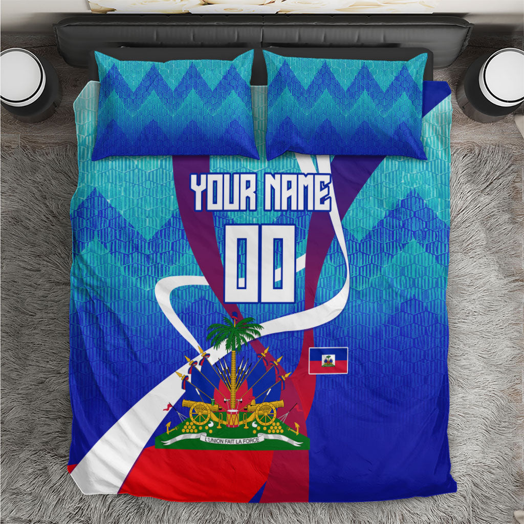 Personalized Haiti Football Bedding Set Haitian Flag Trogon Bird Mascot