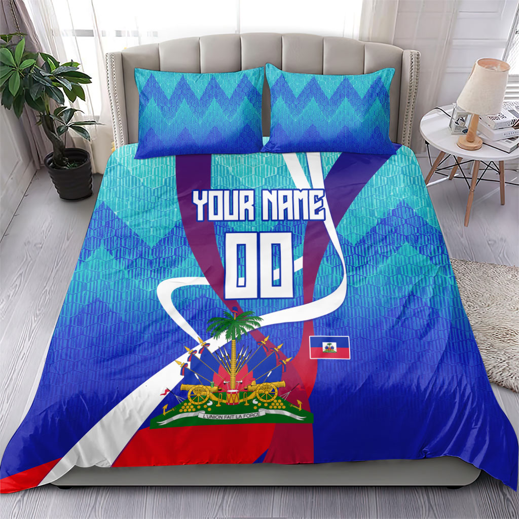 Personalized Haiti Football Bedding Set Haitian Flag Trogon Bird Mascot