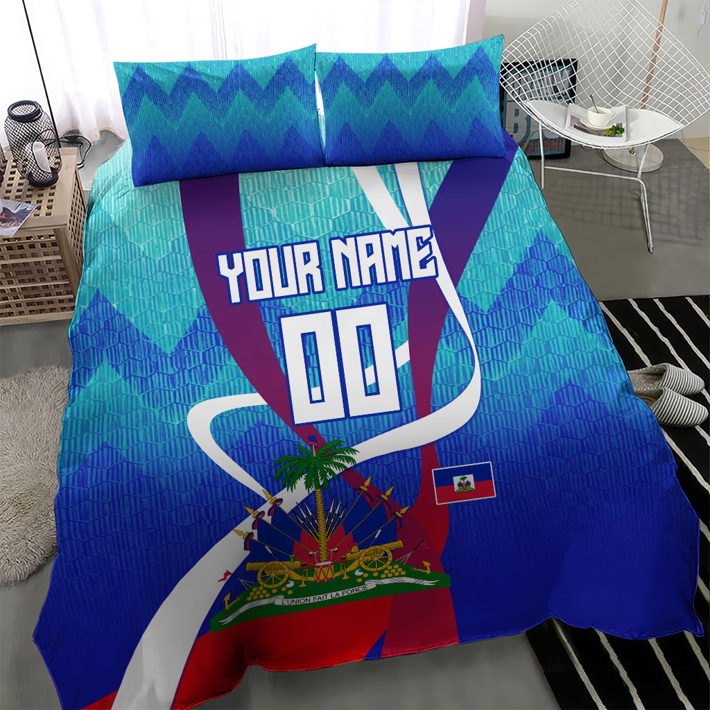 Personalized Haiti Football Bedding Set Haitian Flag Trogon Bird Mascot