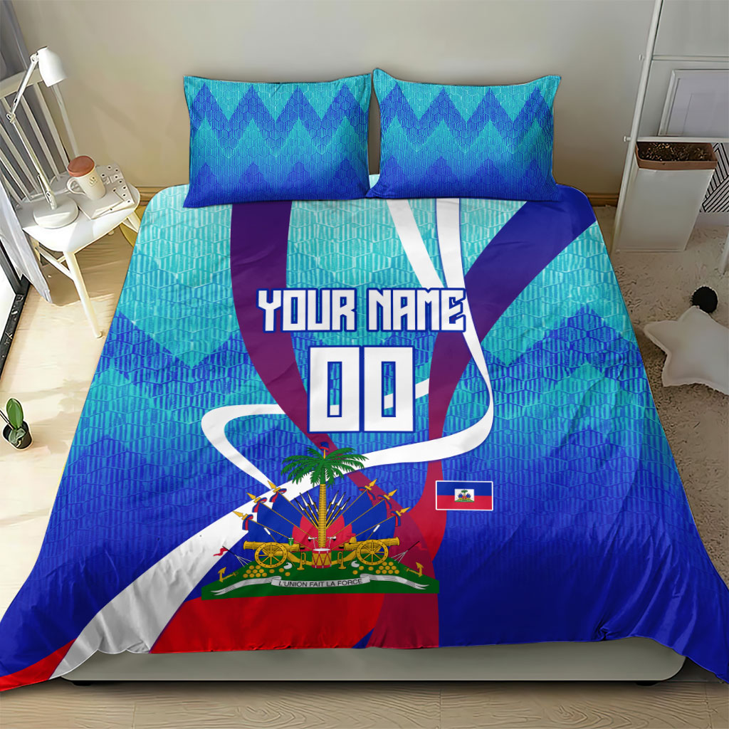 Personalized Haiti Football Bedding Set Haitian Flag Trogon Bird Mascot