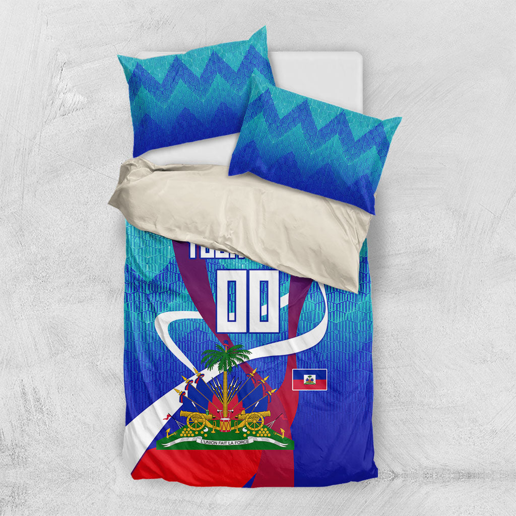 Personalized Haiti Football Bedding Set Haitian Flag Trogon Bird Mascot