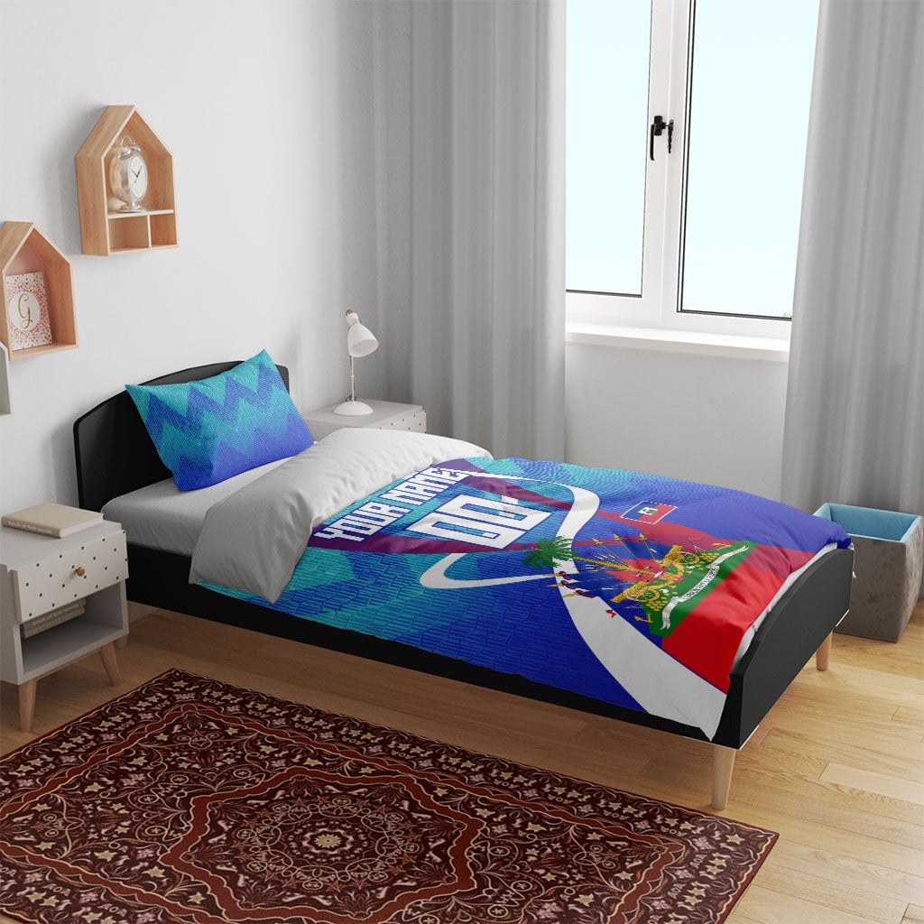 Personalized Haiti Football Bedding Set Haitian Flag Trogon Bird Mascot