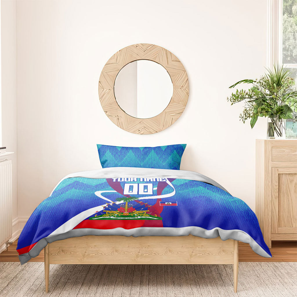 Personalized Haiti Football Bedding Set Haitian Flag Trogon Bird Mascot