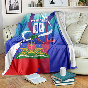 Personalized Haiti Football Blanket Haitian Flag Trogon Bird Mascot
