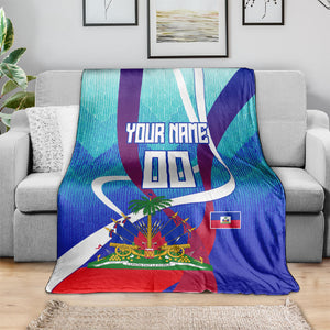 Personalized Haiti Football Blanket Haitian Flag Trogon Bird Mascot