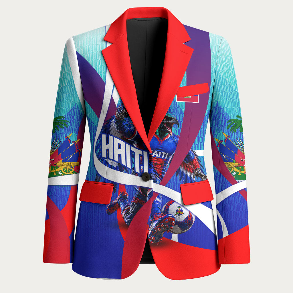 Personalized Haiti Football Blazer Haitian Flag Trogon Bird Mascot