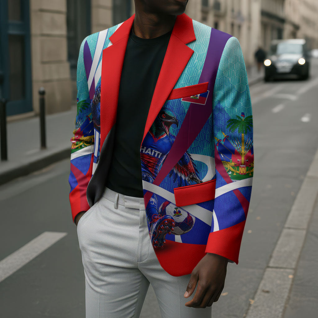 Personalized Haiti Football Blazer Haitian Flag Trogon Bird Mascot