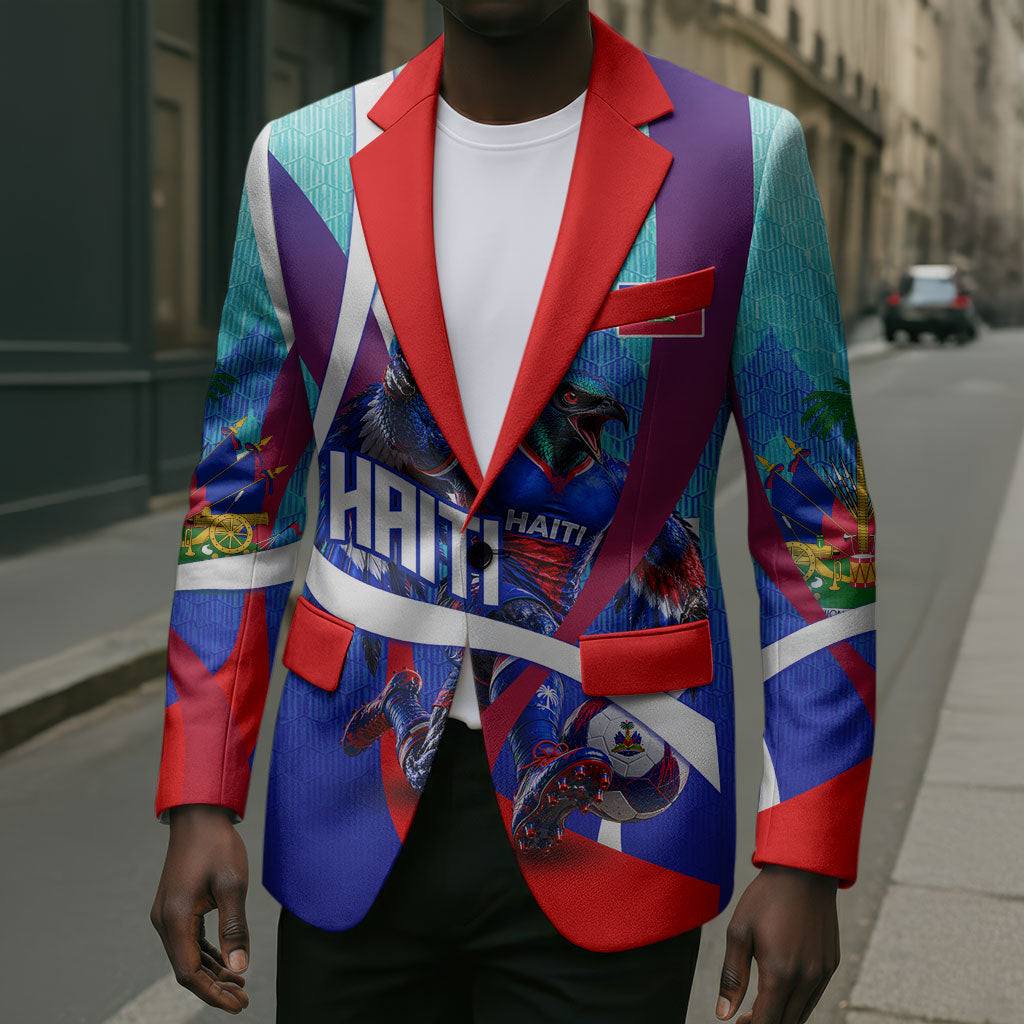 Personalized Haiti Football Blazer Haitian Flag Trogon Bird Mascot