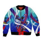 Personalized Haiti Football Bomber Jacket Haitian Flag Trogon Bird Mascot