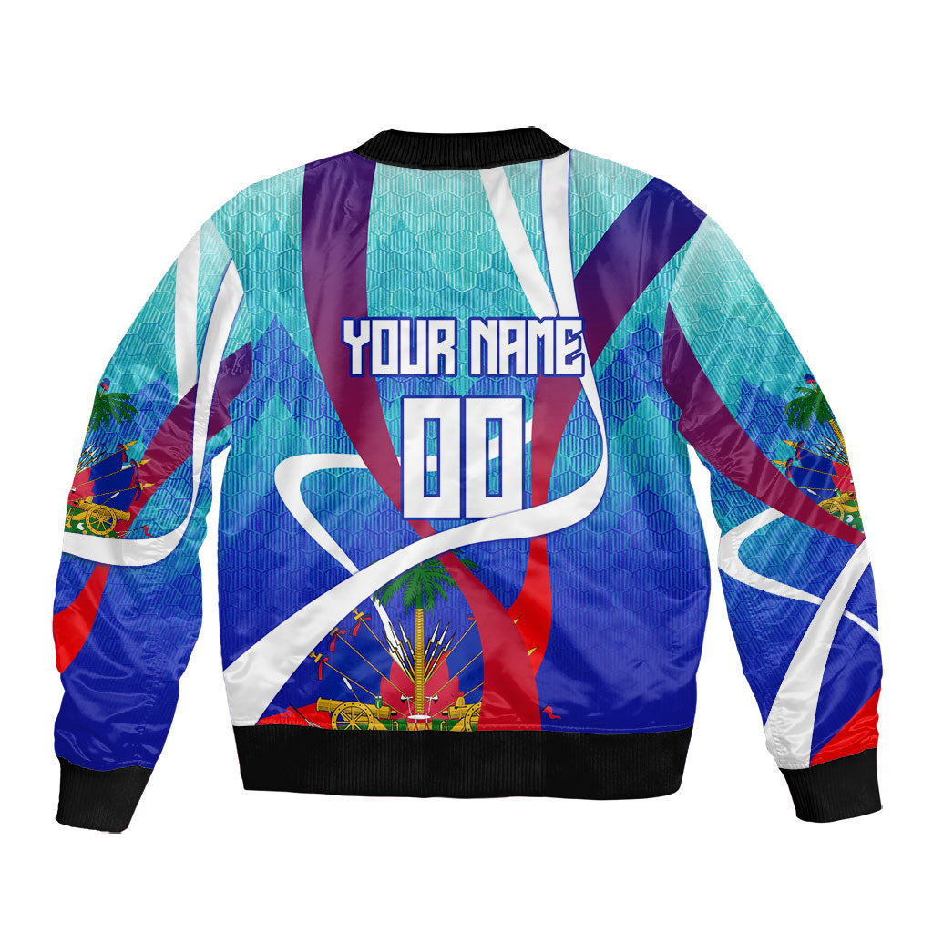 Personalized Haiti Football Bomber Jacket Haitian Flag Trogon Bird Mascot