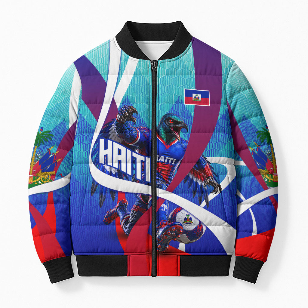 Personalized Haiti Football Bomber Puffer Jacket Haitian Flag Trogon Bird Mascot