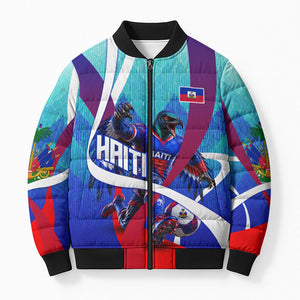 Personalized Haiti Football Bomber Puffer Jacket Haitian Flag Trogon Bird Mascot