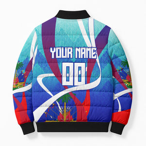 Personalized Haiti Football Bomber Puffer Jacket Haitian Flag Trogon Bird Mascot