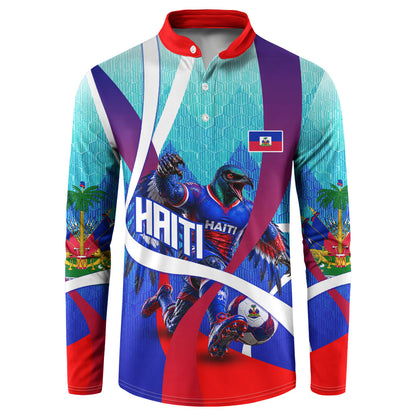 Personalized Haiti Football Button Sweatshirt Haitian Flag Trogon Bird Mascot