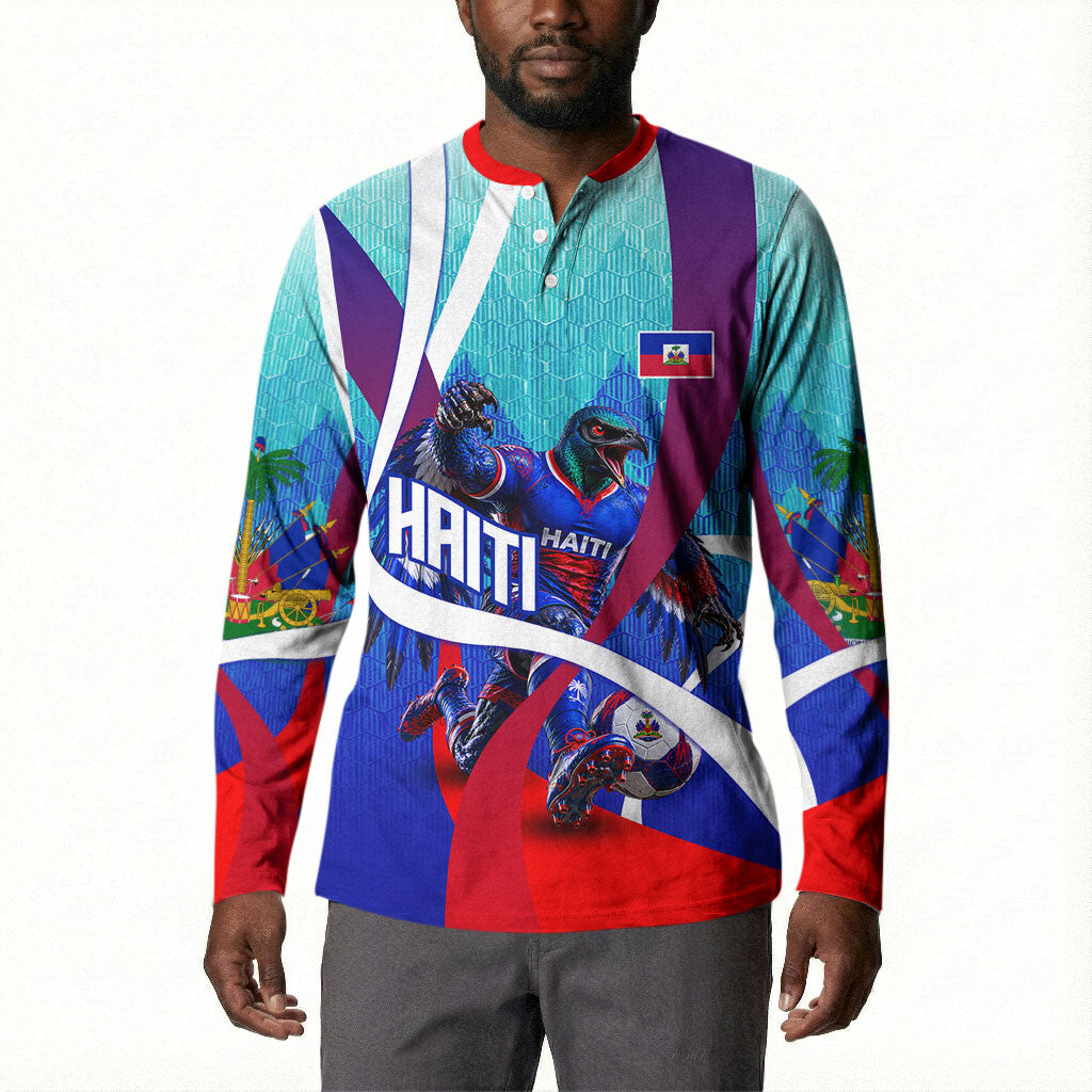 Personalized Haiti Football Button Sweatshirt Haitian Flag Trogon Bird Mascot