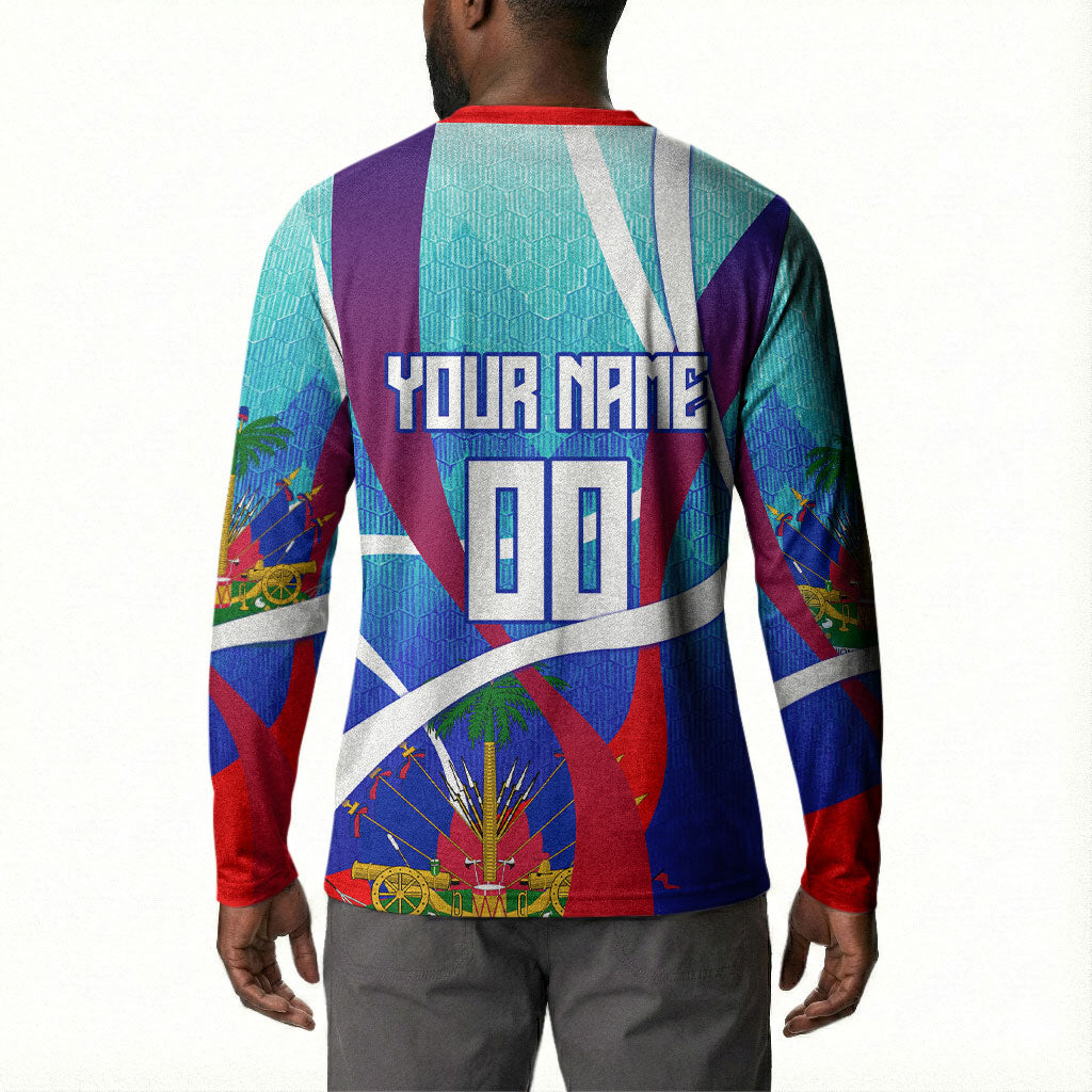 Personalized Haiti Football Button Sweatshirt Haitian Flag Trogon Bird Mascot