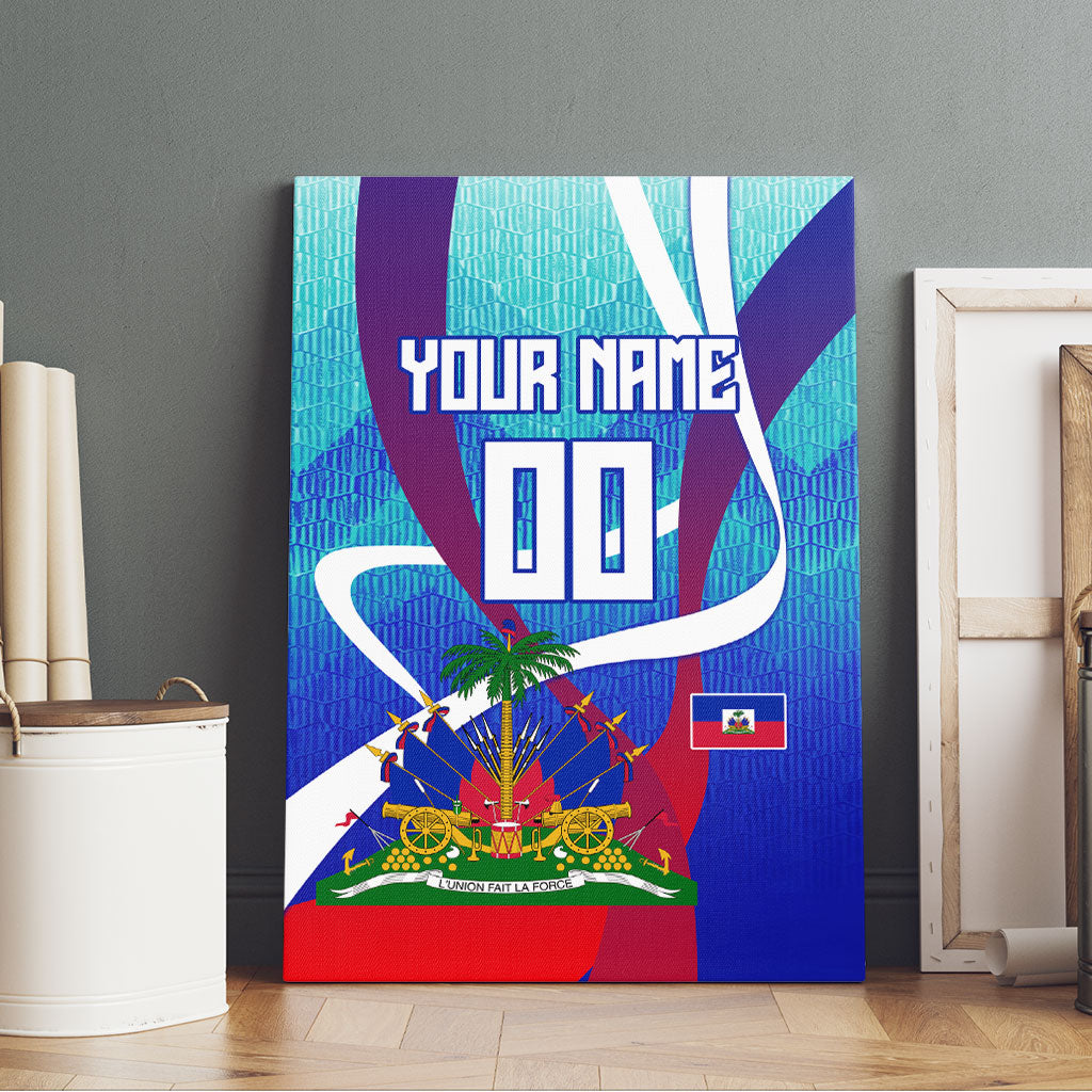Personalized Haiti Football Canvas Wall Art Haitian Flag Trogon Bird Mascot