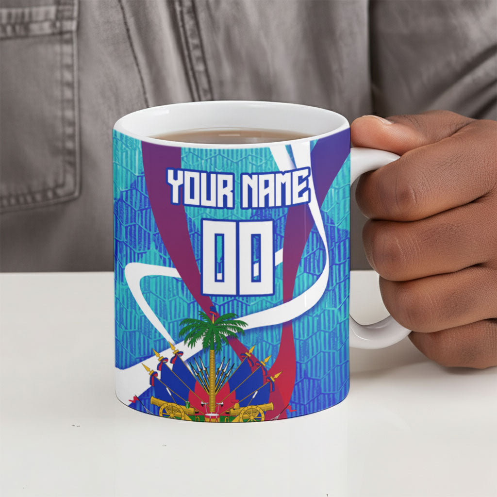 Personalized Haiti Football Ceramic Mug Haitian Flag Trogon Bird Mascot