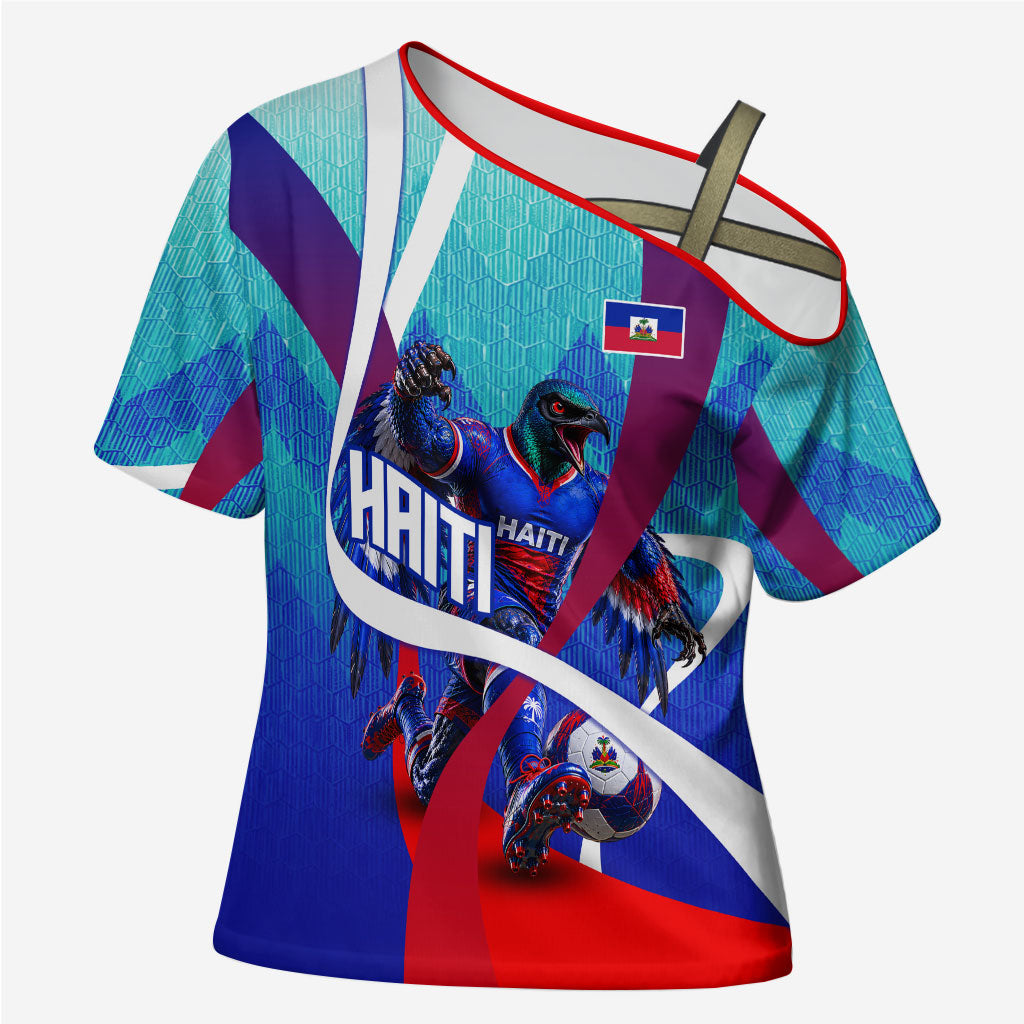 Personalized Haiti Football Cross Shoulder Shirt Haitian Flag Trogon Bird Mascot