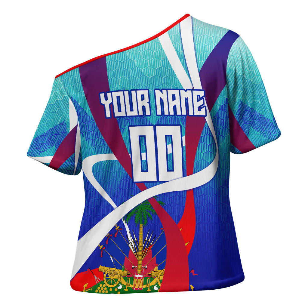 Personalized Haiti Football Cross Shoulder Shirt Haitian Flag Trogon Bird Mascot