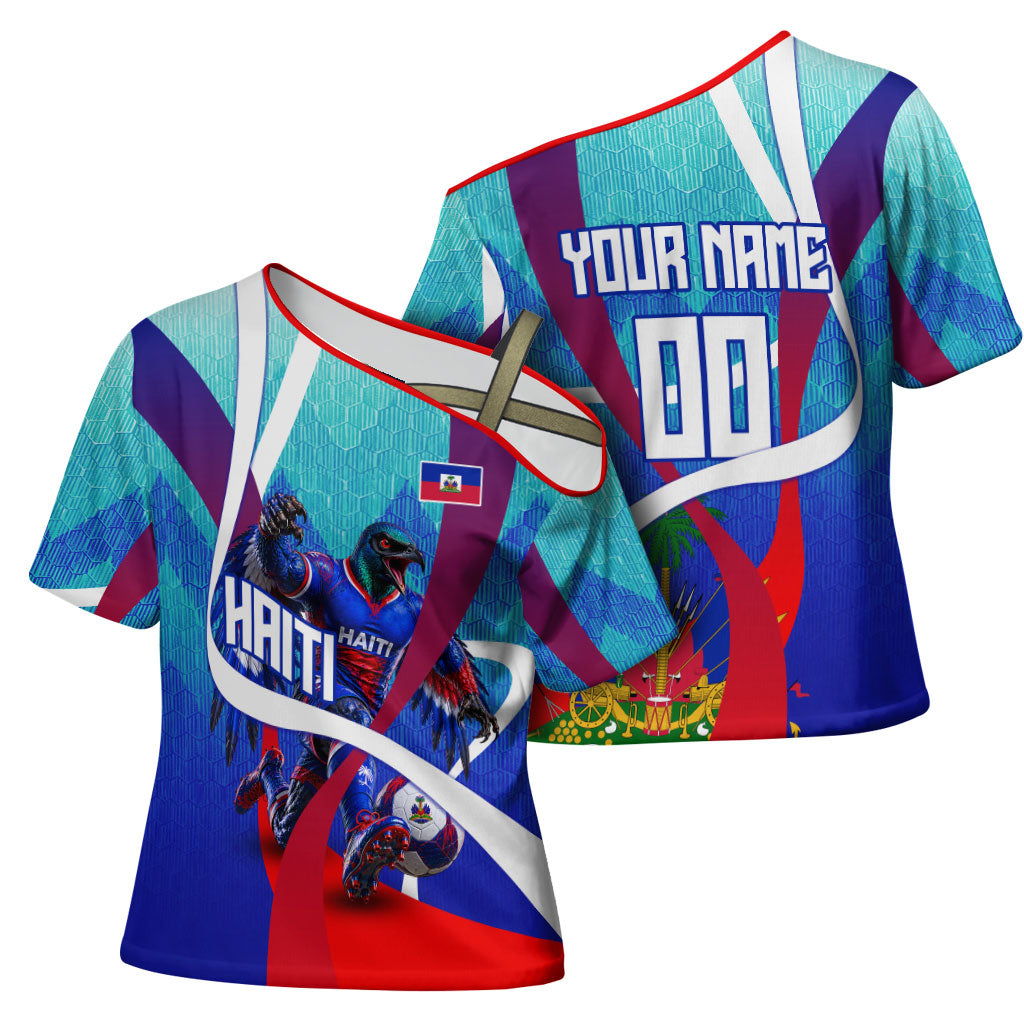 Personalized Haiti Football Cross Shoulder Shirt Haitian Flag Trogon Bird Mascot