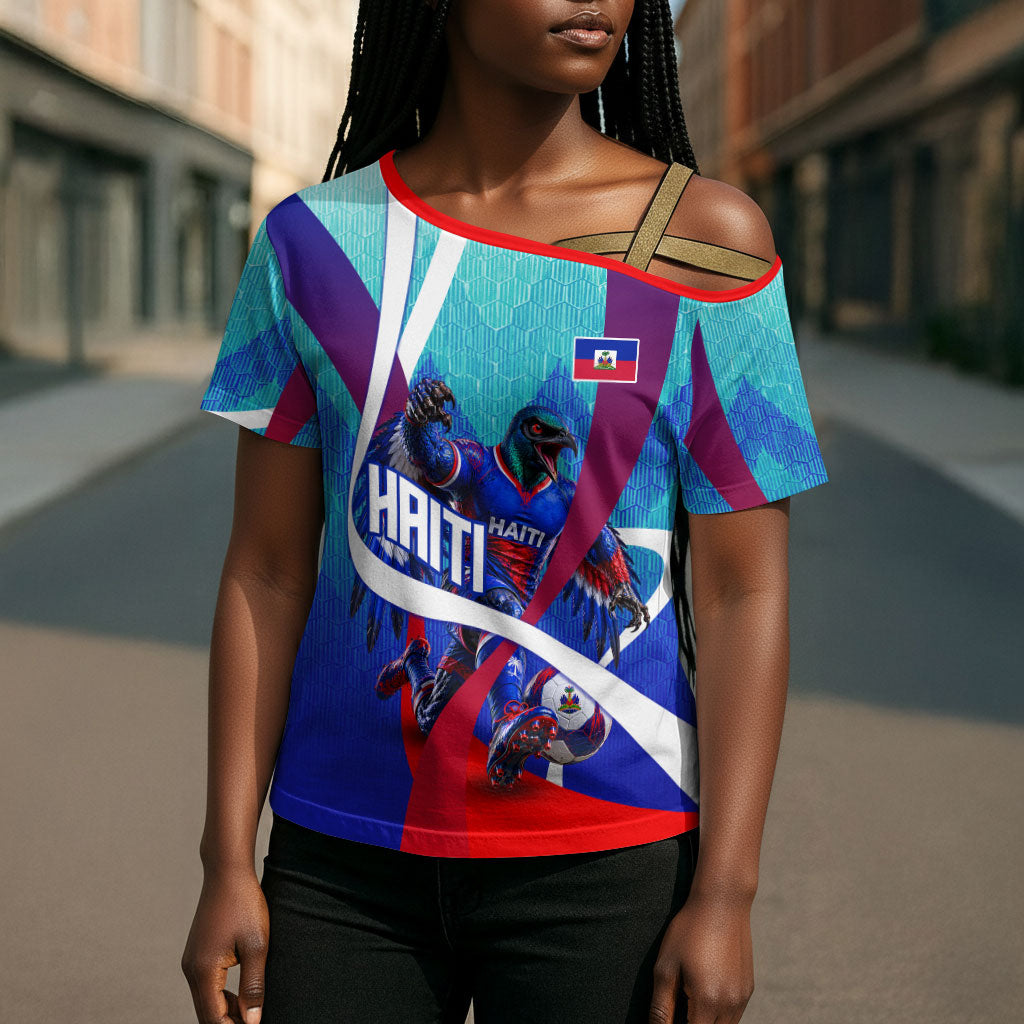 Personalized Haiti Football Cross Shoulder Shirt Haitian Flag Trogon Bird Mascot