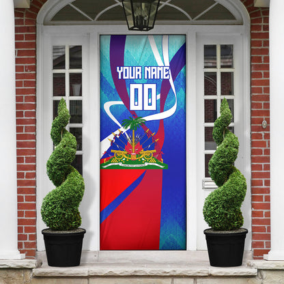 Personalized Haiti Football Door Cover Haitian Flag Trogon Bird Mascot