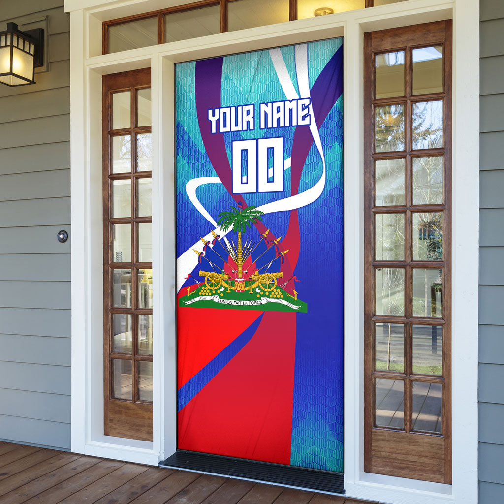 Personalized Haiti Football Door Cover Haitian Flag Trogon Bird Mascot