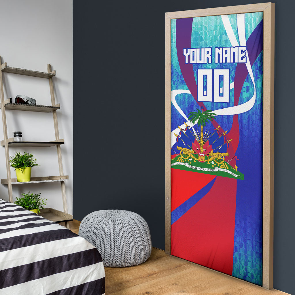 Personalized Haiti Football Door Cover Haitian Flag Trogon Bird Mascot