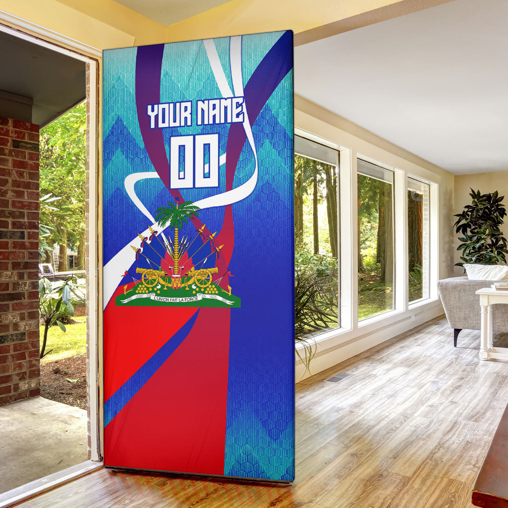 Personalized Haiti Football Door Cover Haitian Flag Trogon Bird Mascot