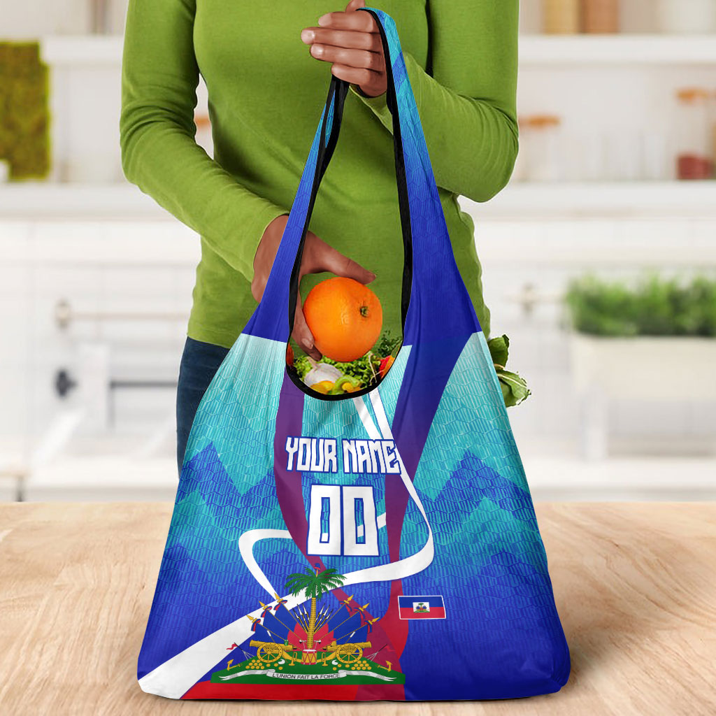 Personalized Haiti Football Grocery Bag Haitian Flag Trogon Bird Mascot