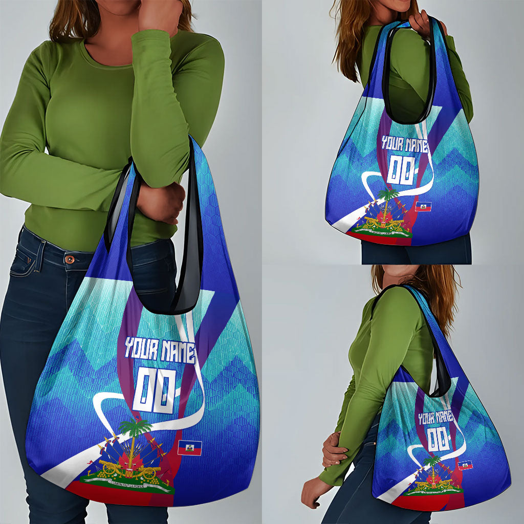 Personalized Haiti Football Grocery Bag Haitian Flag Trogon Bird Mascot