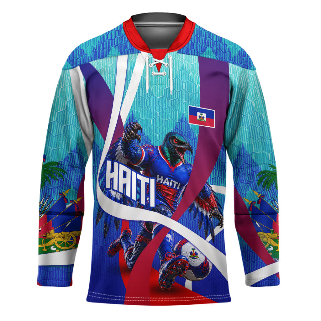 Personalized Haiti Football Hockey Jersey Haitian Flag Trogon Bird Mascot