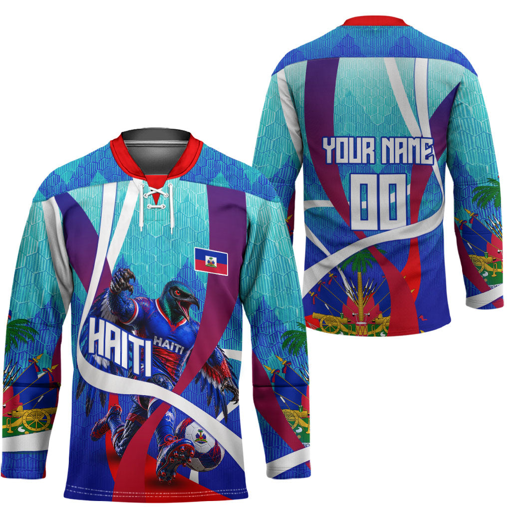 Personalized Haiti Football Hockey Jersey Haitian Flag Trogon Bird Mascot