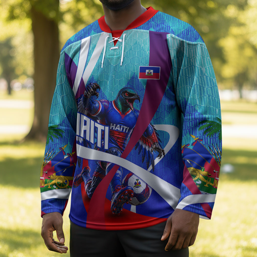 Personalized Haiti Football Hockey Jersey Haitian Flag Trogon Bird Mascot