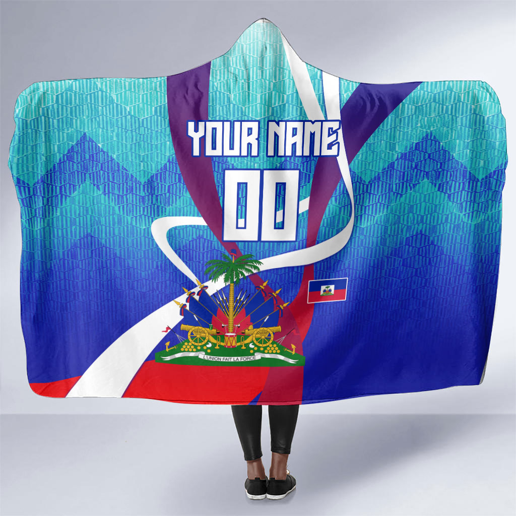 Personalized Haiti Football Hooded Blanket Haitian Flag Trogon Bird Mascot