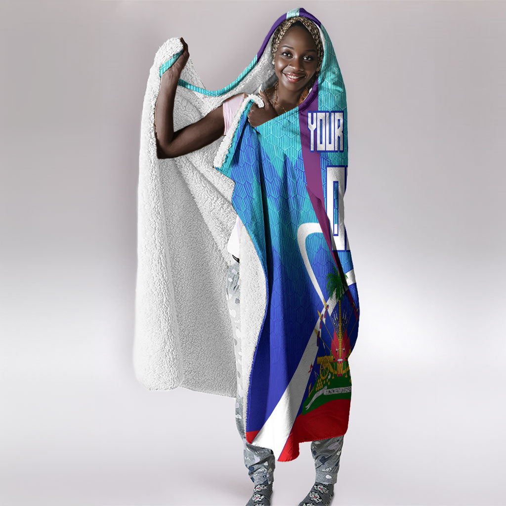 Personalized Haiti Football Hooded Blanket Haitian Flag Trogon Bird Mascot