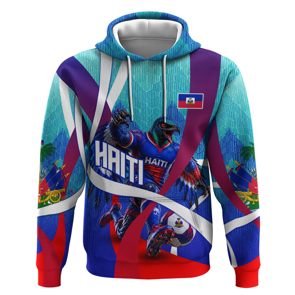 Personalized Haiti Football Hoodie Haitian Flag Trogon Bird Mascot