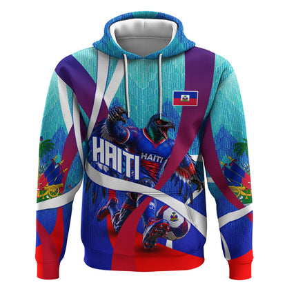 Personalized Haiti Football Hoodie Haitian Flag Trogon Bird Mascot