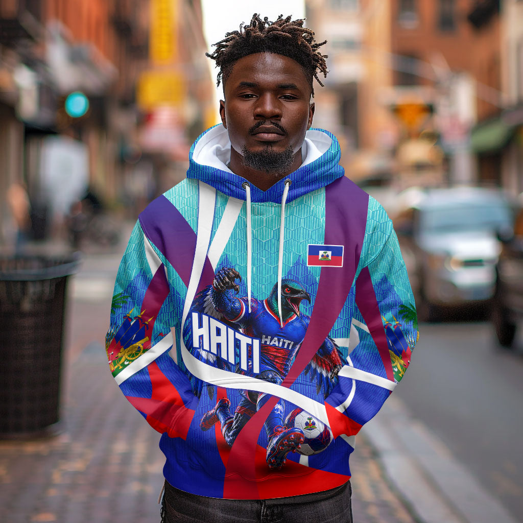 Personalized Haiti Football Hoodie Haitian Flag Trogon Bird Mascot