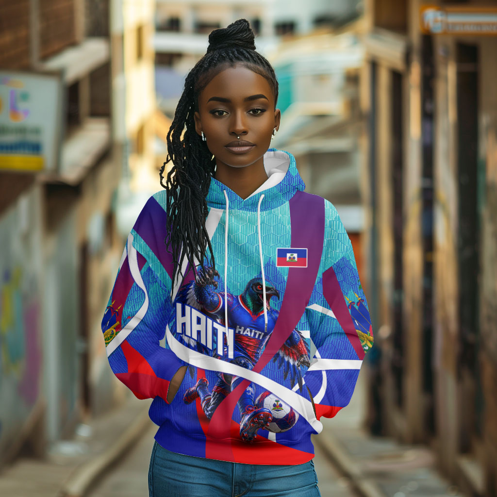 Personalized Haiti Football Hoodie Haitian Flag Trogon Bird Mascot