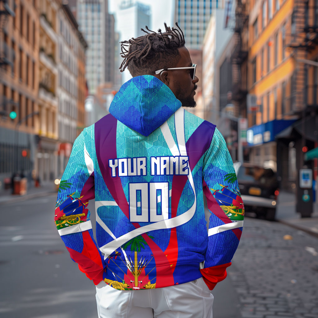 Personalized Haiti Football Hoodie Haitian Flag Trogon Bird Mascot