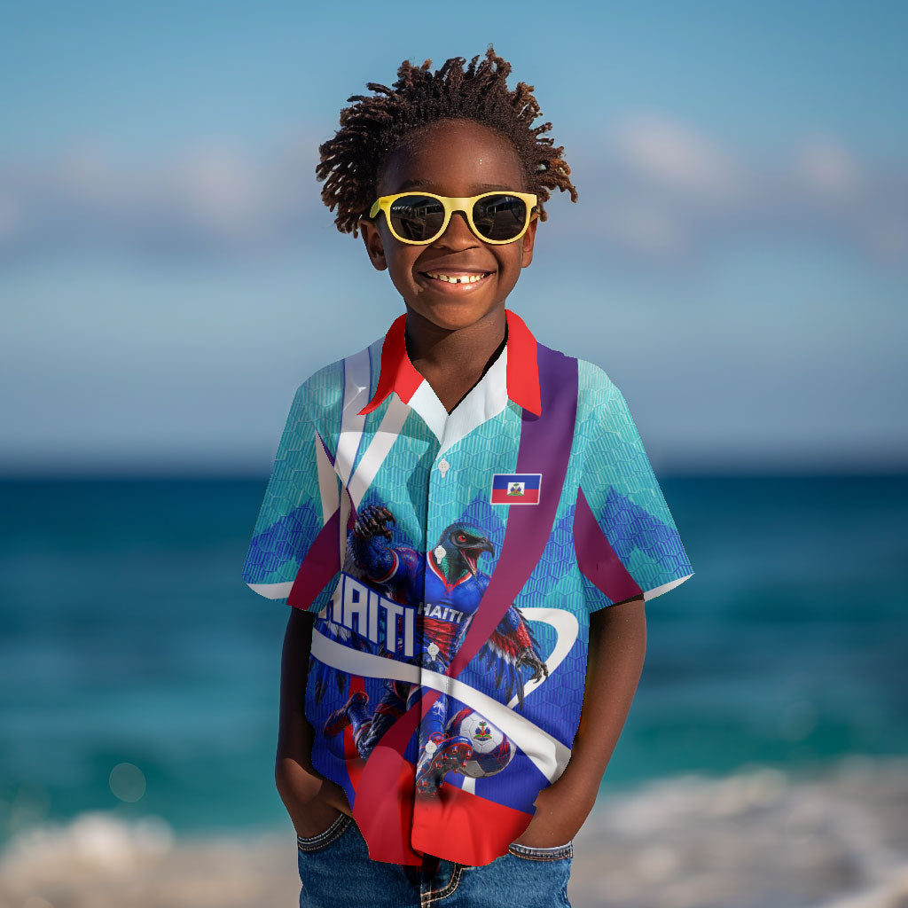 Personalized Haiti Football Kid Hawaiian Shirt Haitian Flag Trogon Bird Mascot