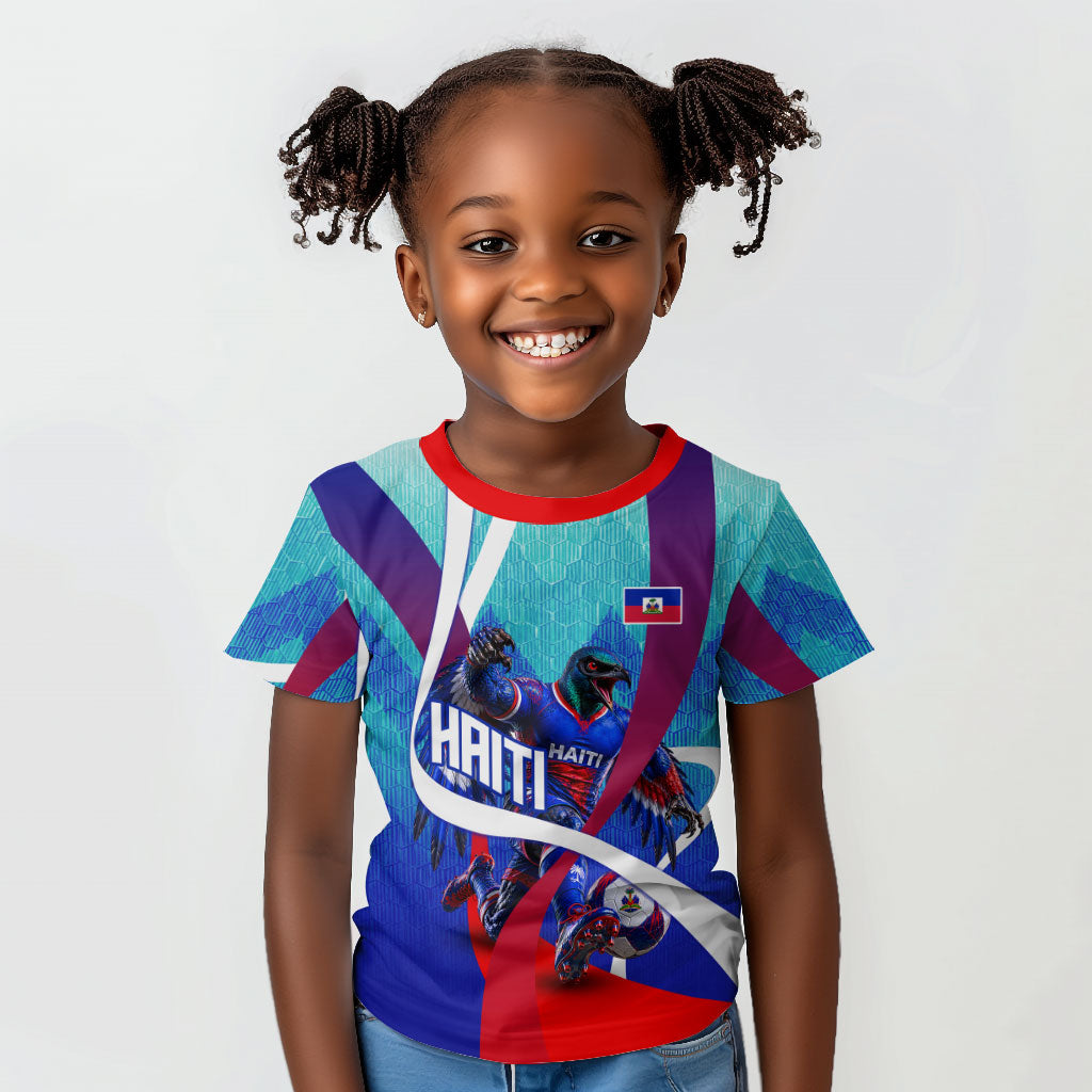 Personalized Haiti Football Kid T shirt Haitian Flag Trogon Bird Mascot
