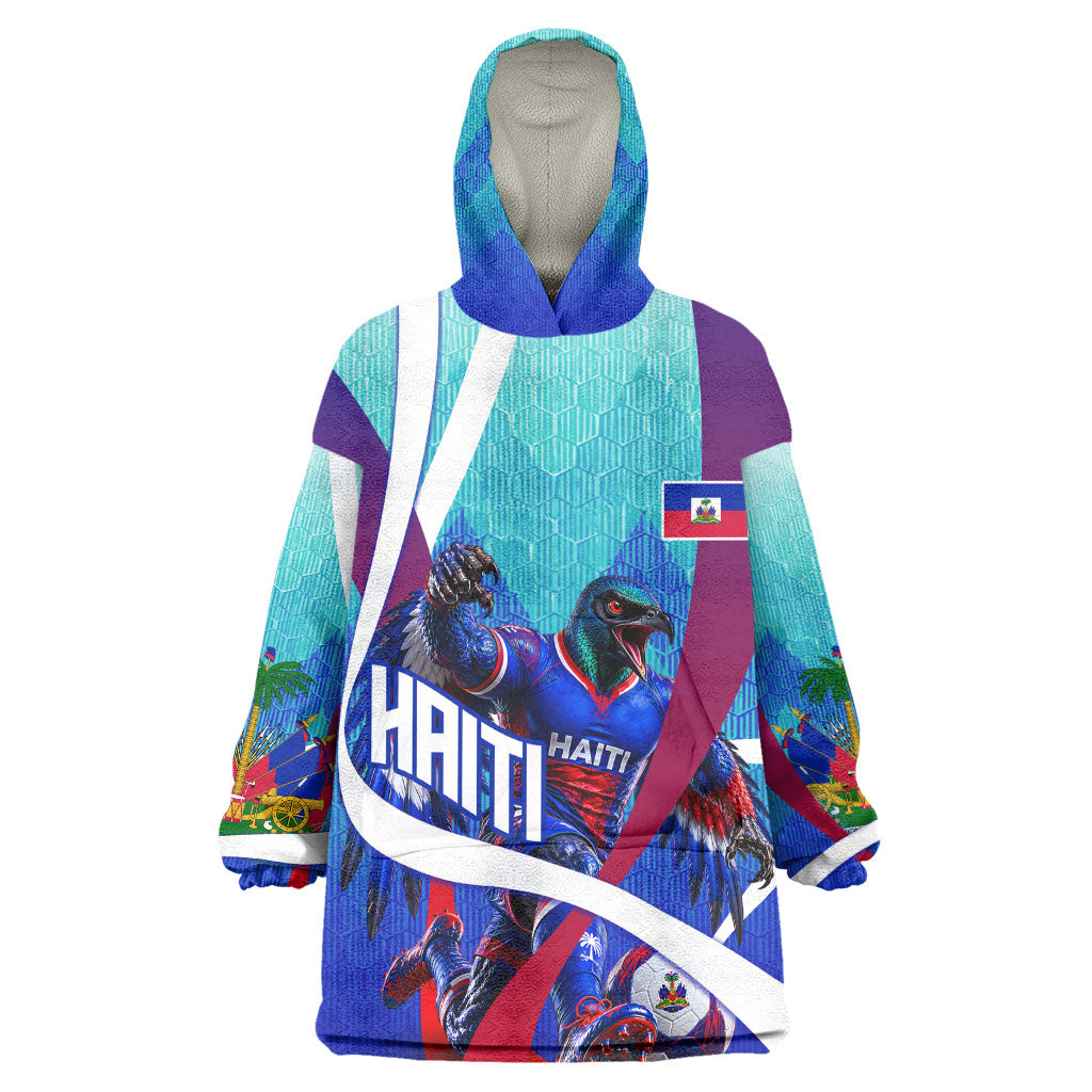 Personalized Haiti Football Kid Wearable Blanket Hoodie Haitian Flag Trogon Bird Mascot
