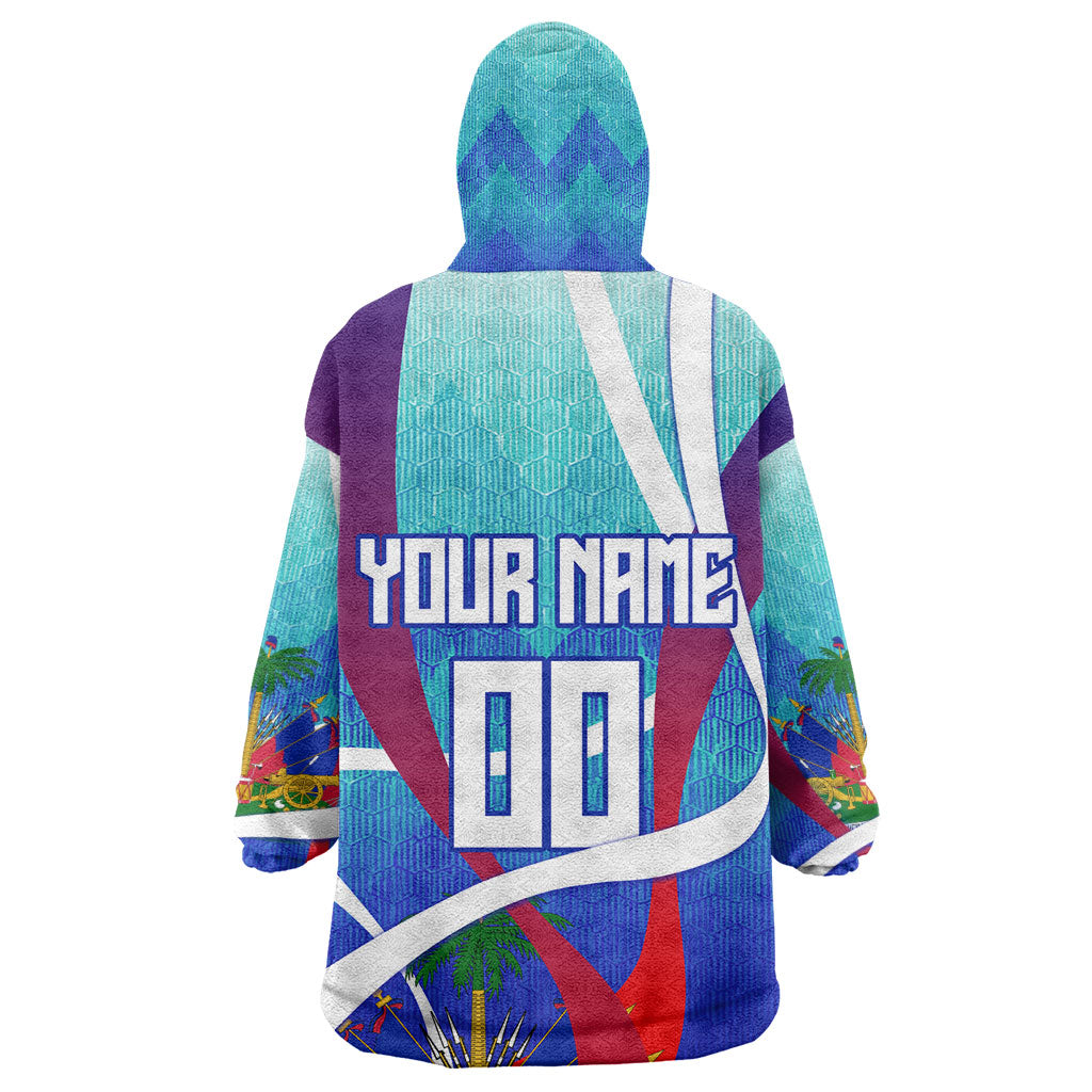 Personalized Haiti Football Kid Wearable Blanket Hoodie Haitian Flag Trogon Bird Mascot