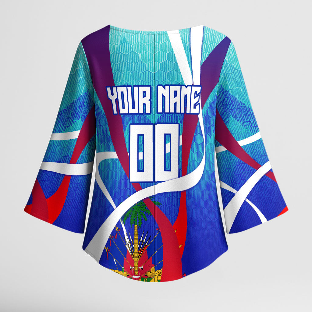 Personalized Haiti Football Kimono Sleeve Blouse Haitian Flag Trogon Bird Mascot