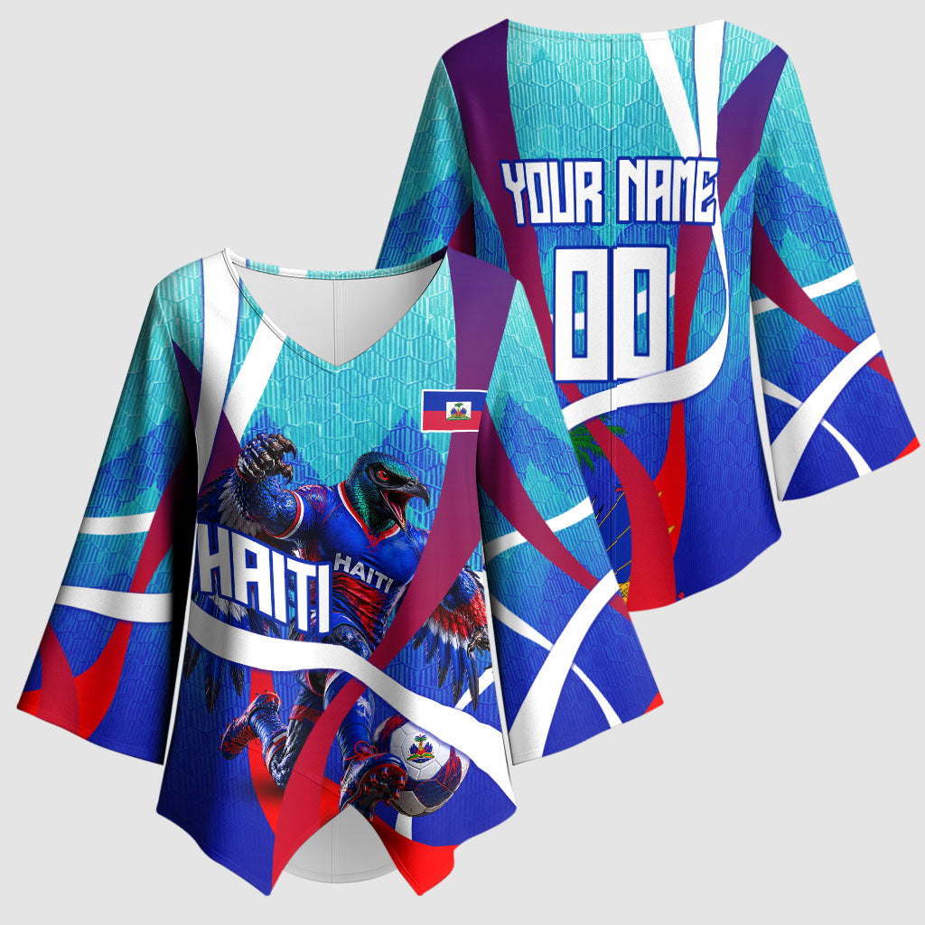 Personalized Haiti Football Kimono Sleeve Blouse Haitian Flag Trogon Bird Mascot