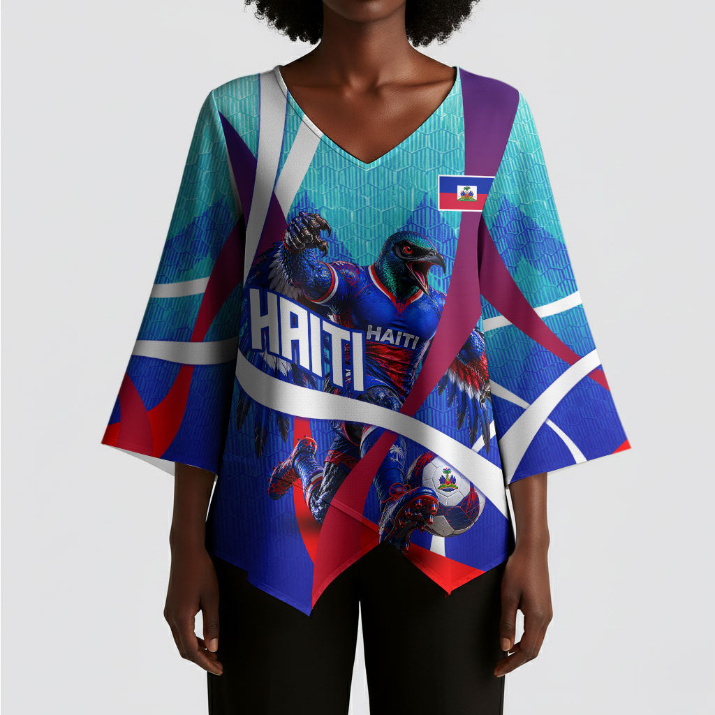 Personalized Haiti Football Kimono Sleeve Blouse Haitian Flag Trogon Bird Mascot