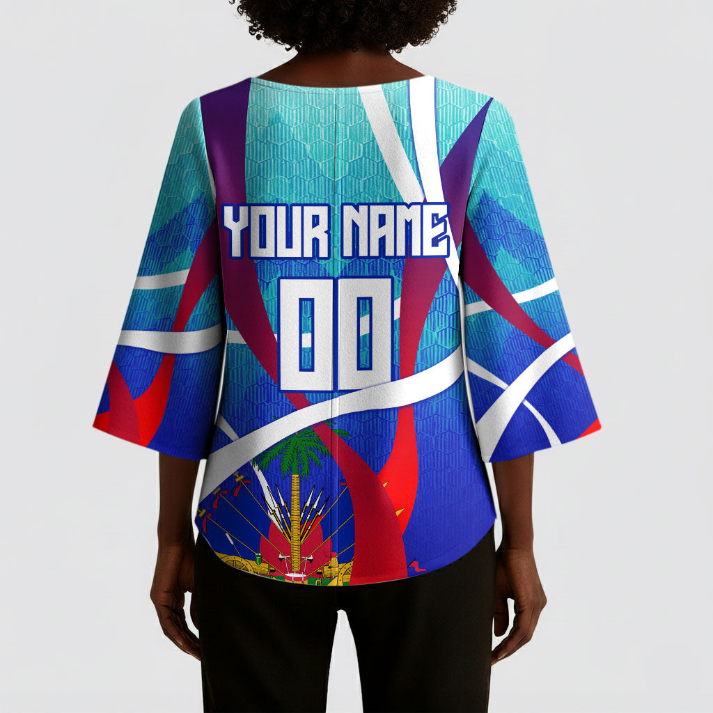 Personalized Haiti Football Kimono Sleeve Blouse Haitian Flag Trogon Bird Mascot